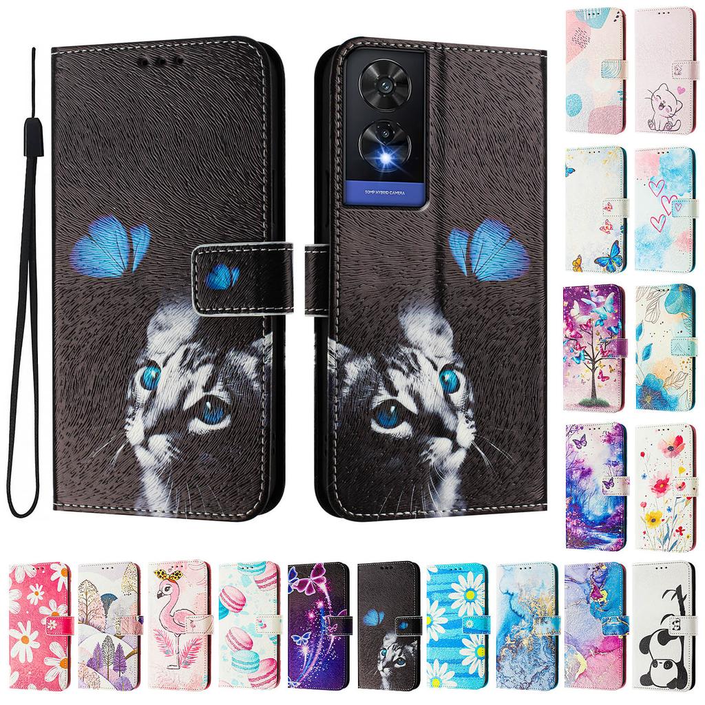 Роскошный кожаный чехол-книжка с рисунком бабочки и кошки для TCL 305,306,403,501,TCL 30,30 Plus,30 XE 5G,201,303,20 R,40R,TCL 40 SE...