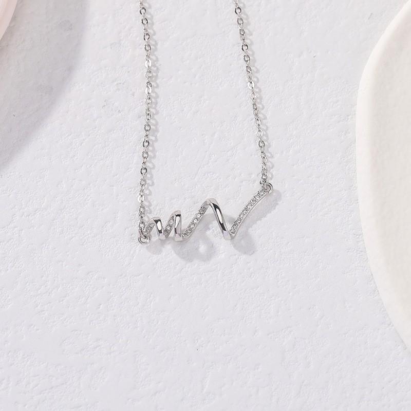 Spiral Wave ECG Necklace Women 3D Heartbeat Clavicle Chain INS Style Minimalist Jewelry