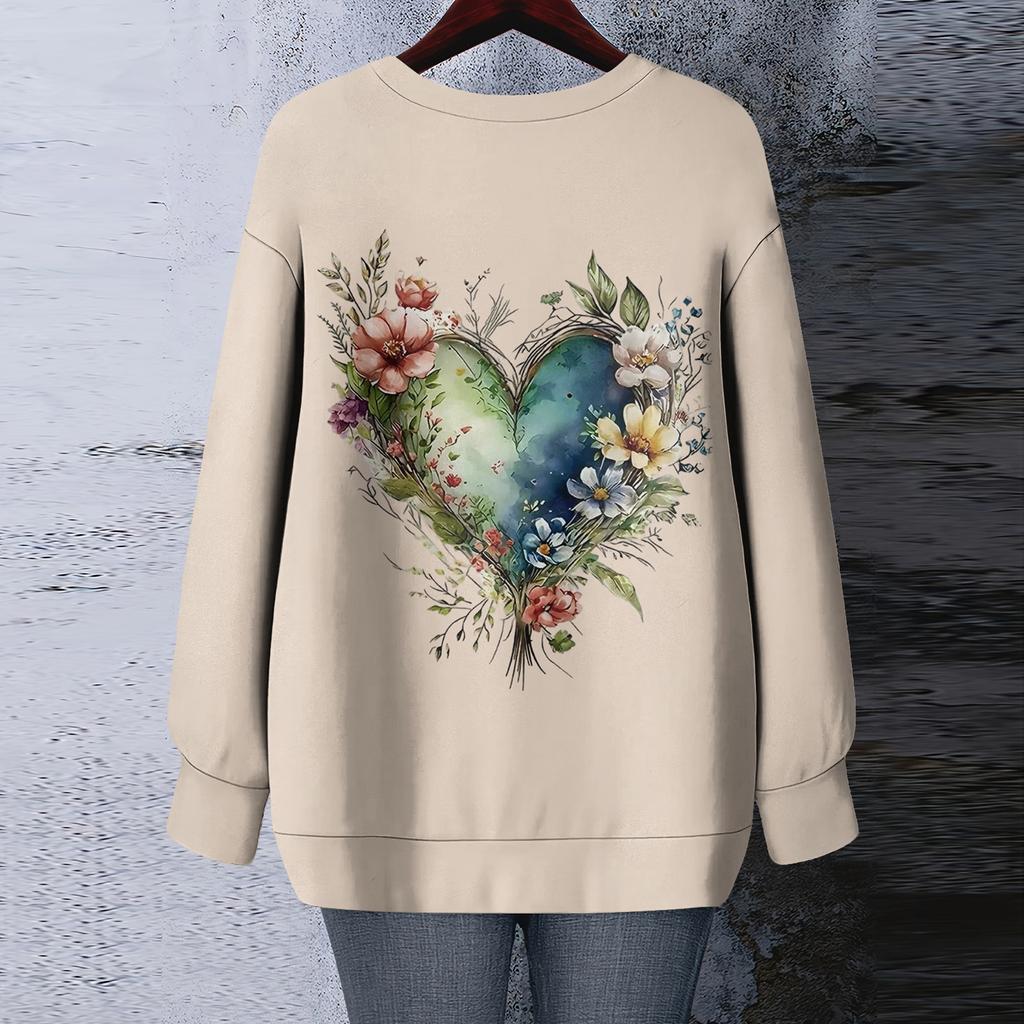 Женская футболка с цветочным принтом, круглым вырезом и длинными рукавами, свитшот