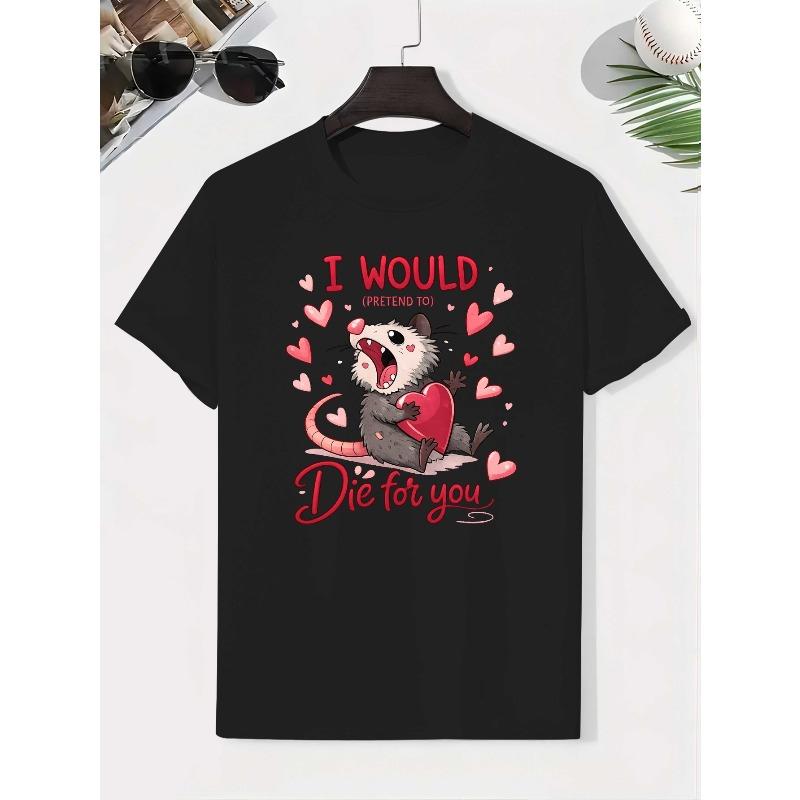 European sizes Opossum Heart Pink Love Boys T-Shirt Boys Creative T-Shirt, Casual Weight Comfortable Short Sleeve Top, Summer Clothing