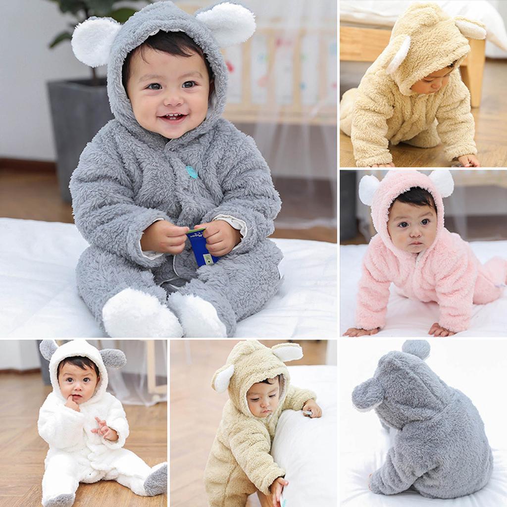 Infant Fleece Hoodie Jacket Winter Warm Jacket Cute Bear Ear Jumpsuit