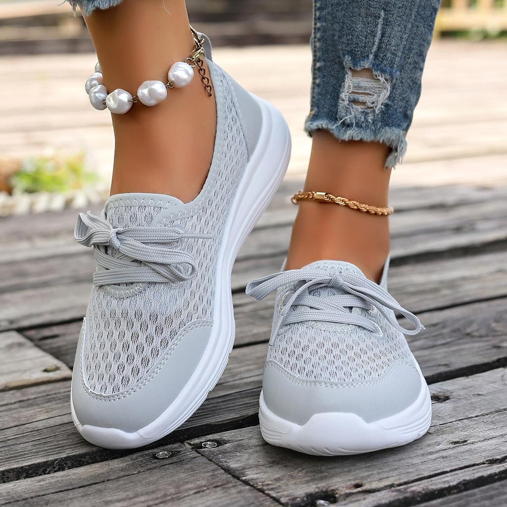 Fashion Summer Bright Color Knitted Mesh Sneakers Woman Comfortable Lace-up Net Sport Shoes Ladies Purple Grey Casual Flat Walk Shoes