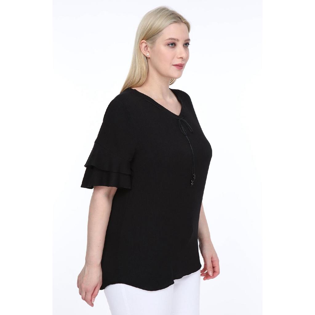 Lir Women's Large Size Flounce Sleeve Blouse Black L2319