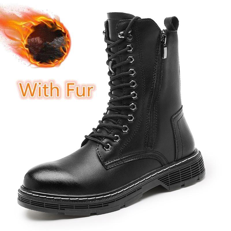 Высокие мужские ботинки для мотокросса, модные кроссовки на платформе со шнуровкой, натуральная кожа, мужские мотоциклетные ботинки, теплые плюшевые меховые зимние ботинки