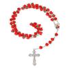Catholic Red Rose Beads Rosary Necklace Red Our Rose Holy Soil Medal Cross Pendant