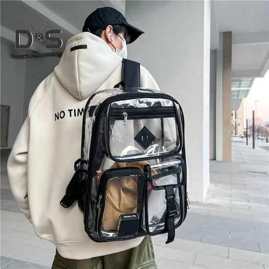 Clear Backpack with Reinforced Stitching Zipper Closure Large Capacity Adjustable Heavy Duty Large PVC Transparent See Through School Bag