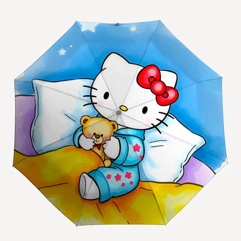1pc Hello Kitty Automatic Opening/Closing Umbrella with Convenient Three-Fold Design, 8-Bone Iron Frame Outdoor Umbrella - Perfect Gift for Fans, Trav