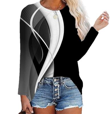 Модная женская толстовка, пуловер с градиентным рисунком, повседневный спортивный топ с круглым вырезом и длинными рукавами, микроэластичный топ на осень и зиму