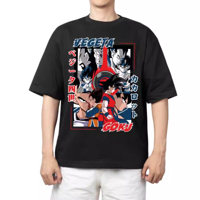 T Shirt for Mens Dragon Ball Pattern Printed Summer Retro Neckline Loose Large Size Versatile Shortsleeved Tshirt Clothes Top