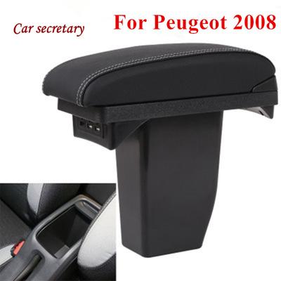 Новинка для Peugeot 2008, двухслойная искусственная кожа, USB для автомобильных аксессуаров, подлокотник, центральный ящик для хранения, общий подлокотник
