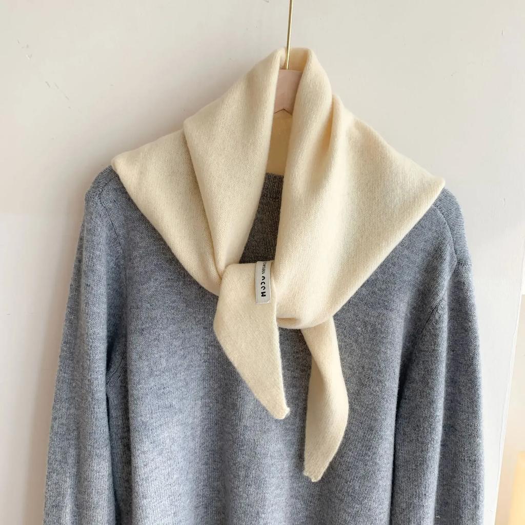 British Korean Style Niche Wool Knitted Triangular Scarf Women Headscarf Knitted Scarf Multi-functional Warm Knitted Scarf