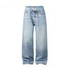ZYLLO Full Rhinestone Print Washed Blue Bargy Jeans Mens and Women Ropa Hombre Streetwear Solid Casual Denim Trousers Loose Cargos