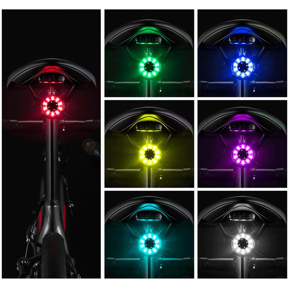 Q1 Rear Bike Light 7 Color LED Strobe + USB-C - USB-A Cable - Black