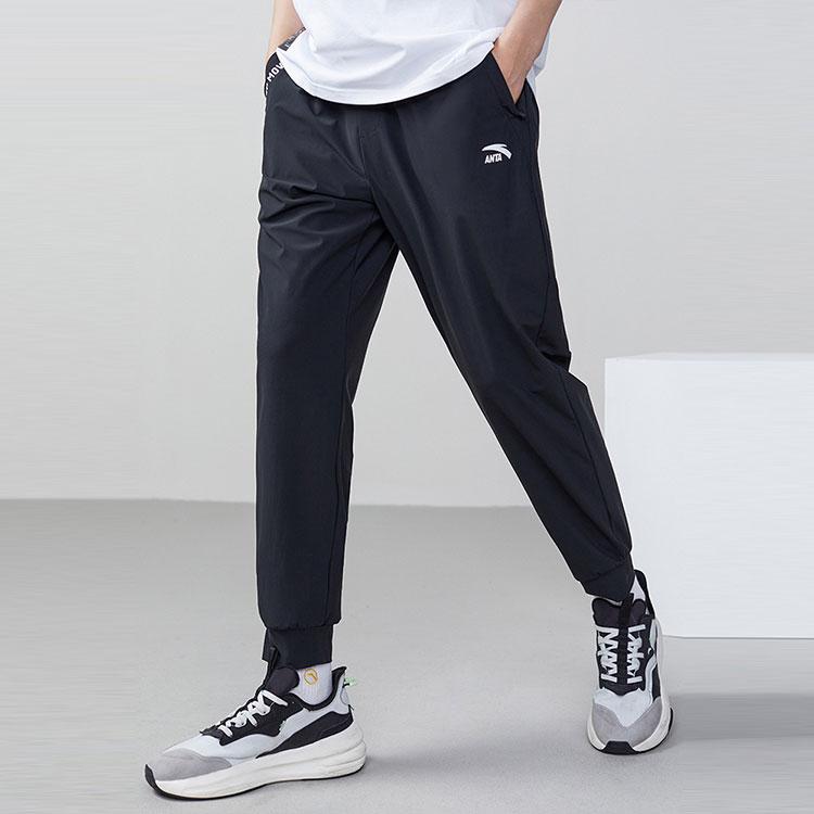 Anta Solid Color Logo Print Elastic Waist Sports Pants Men Bottoms Black 152238303-1