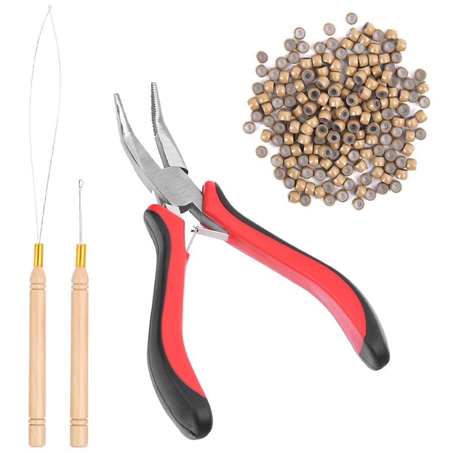 1 упаковка, набор для наращивания волос, 200 шт., нано-звенья/бусины, красные плоскогубцы для наращивания волос с изогнутым носом, микро-крючок, игольчатый нитевдеватель