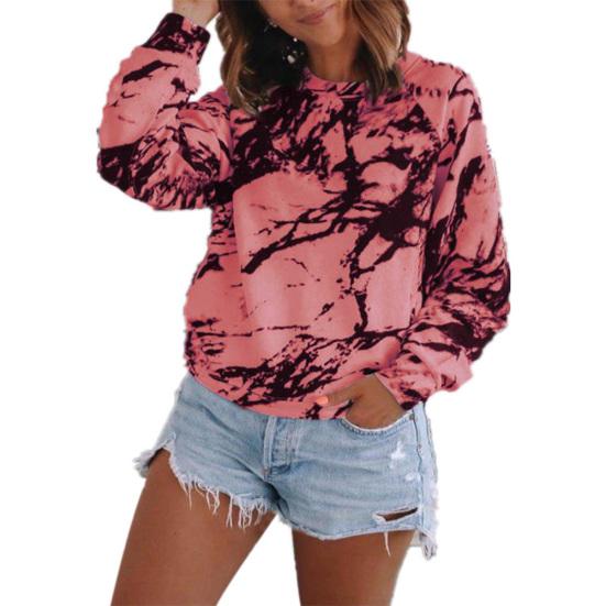 Женская футболка свободного кроя с длинным рукавом и принтом тай-дай с круглым вырезом