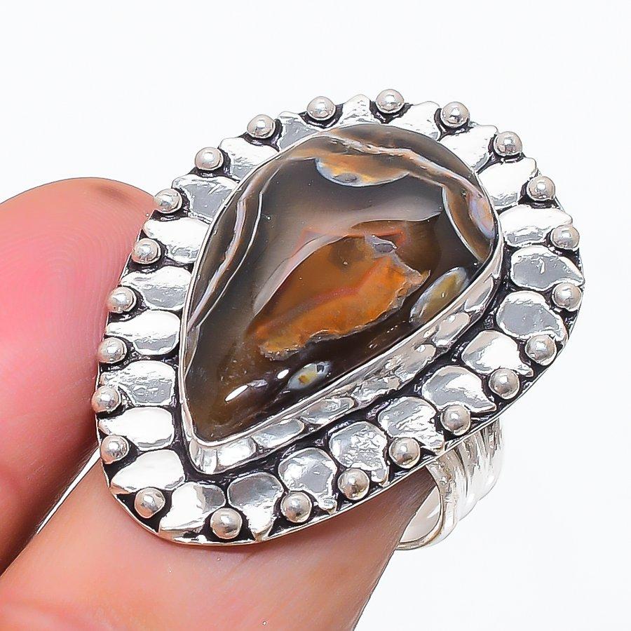 Natural Tube Agate Gemstone 925 Sterling Silver Jewelry Ring Size 9 G2C77
