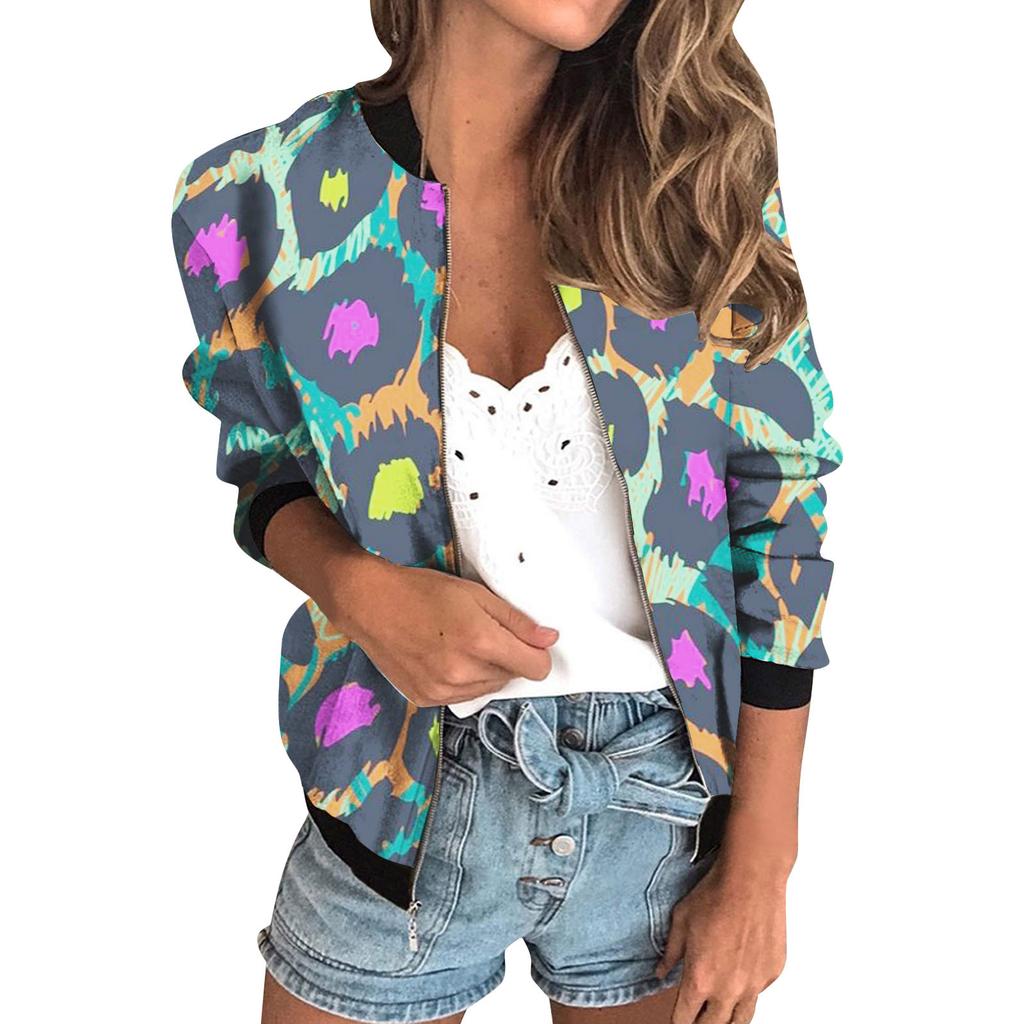 20256 autumn women's jacket zipper short 3D printing painted pattern women's fashion single item one generation
