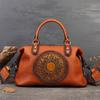 Handmade Retro Totem Women Handbag Genuine Leather Versatile Casual Tote Real Soft Cowhide Shoulder Bags