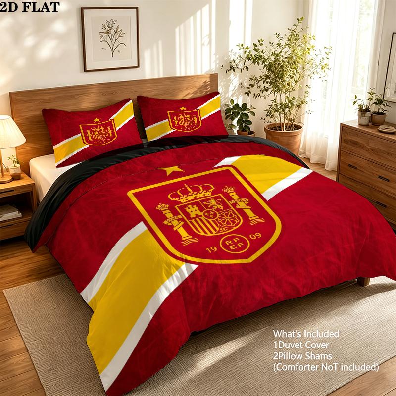 Spain National Football Team Pattern Bedding Quilt Set Home Decoration Gift (1 * duvet cover + 2 * pillowcase without core)