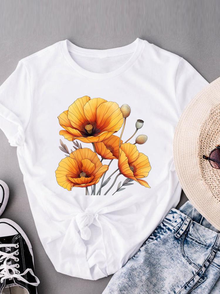 (Азиатский размер) Футболки с коротким рукавом, модная женская одежда с принтом, повседневная, с цветочным принтом, в стиле 90-х, женская футболка с графическим принтом