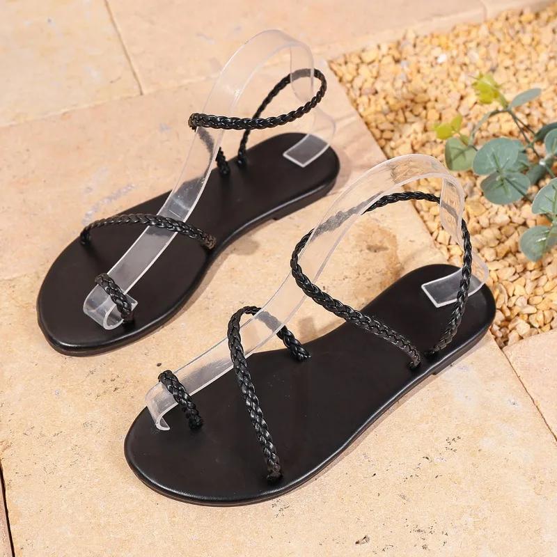 Fashion 2025 New Ladies Shoes Open Toe Women's Sandals Fashion Slip-on Summer Beach Plus Size Light Comfortable Flat Sandals Zapatos
