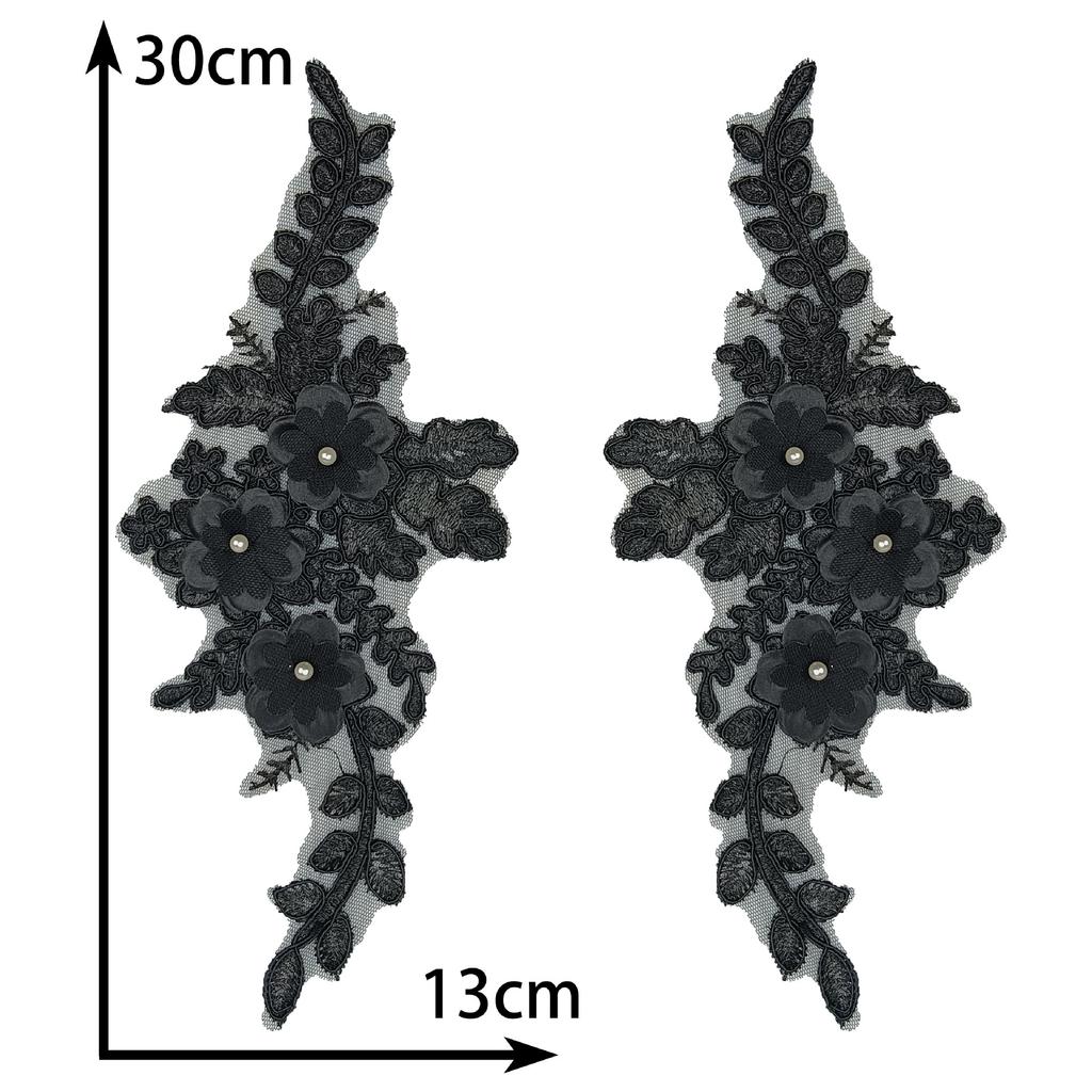 Black And White I Polyester Embroidery Hollow Pair Of Flower Beads Drilling Sewing Lace Diy Collar Decorative Clothing Accessories