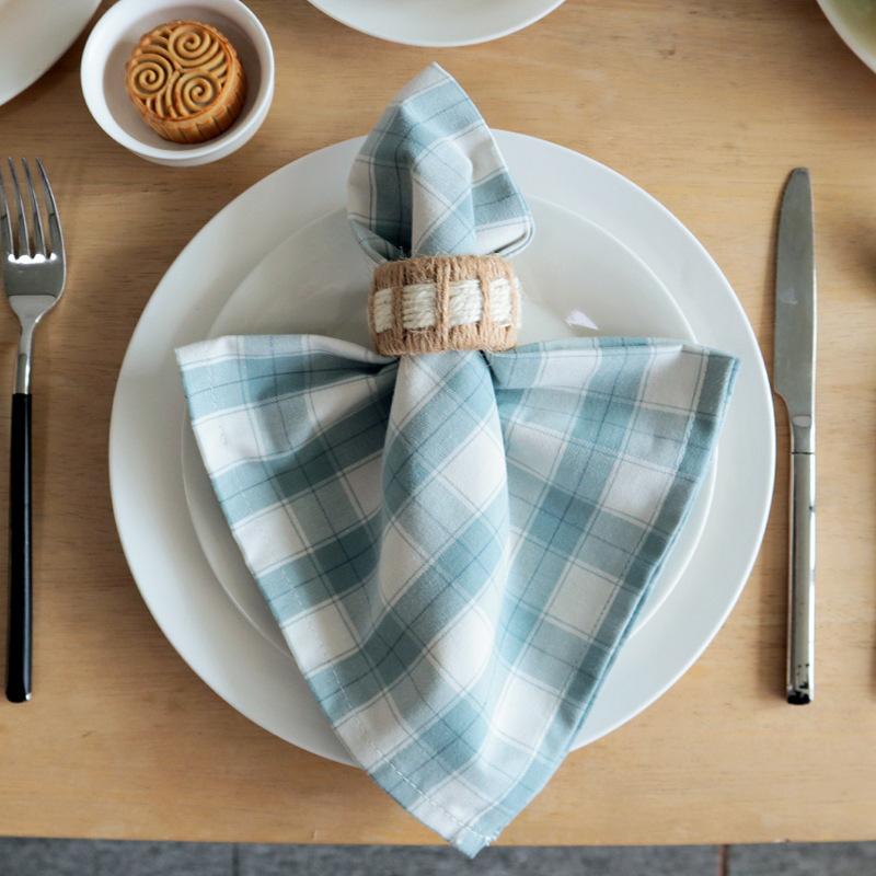 2PCS Christmas Plaid Cloth Napkin 100% Cotton Square Napkin Western Napkin Simple Nordic Style Check Dish Towel Table Decor