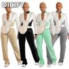 DICFY Женский модный повседневный осенне-зимний костюм с длинным рукавом и V-образным вырезом