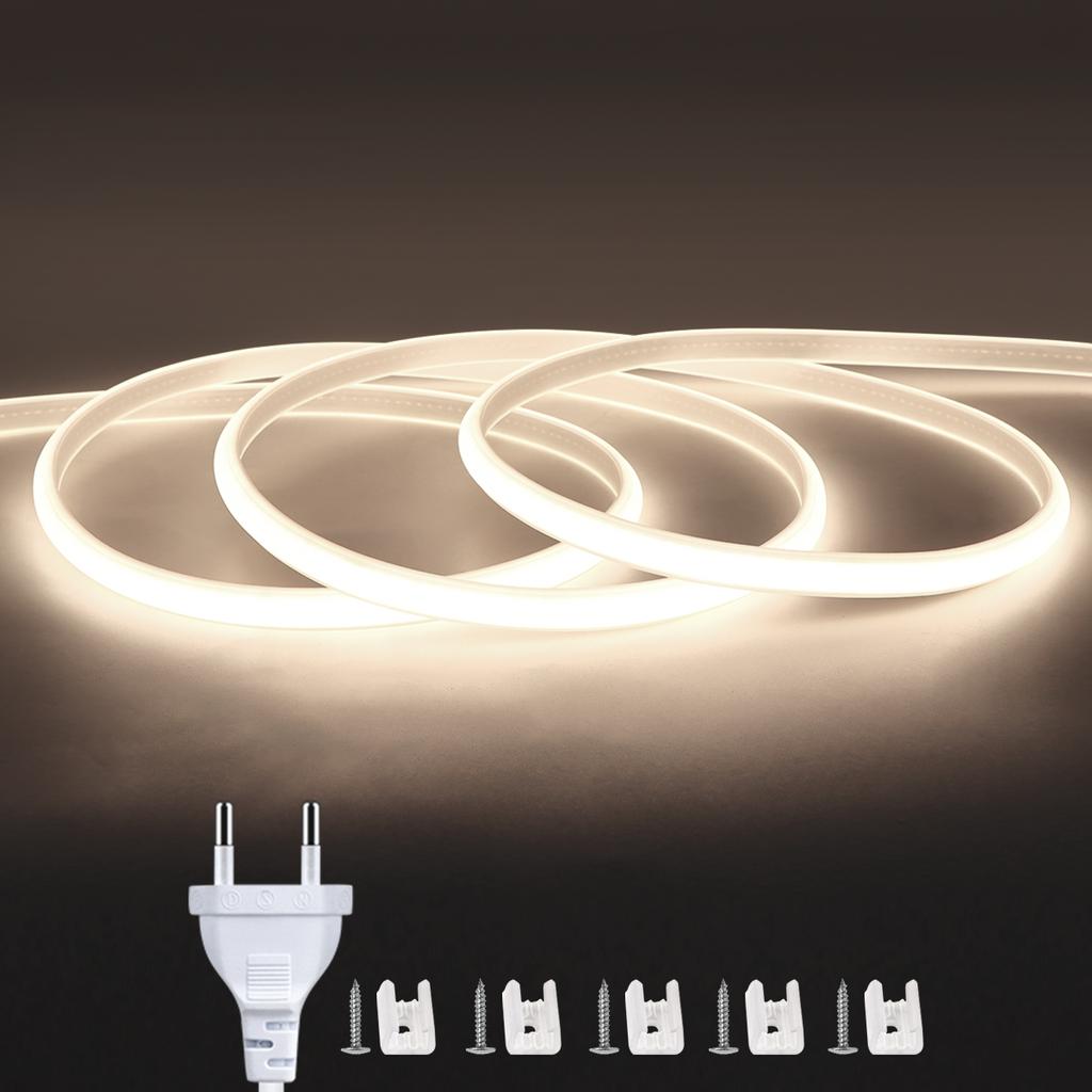 Soft Glow COB LED Strip Lights AC 110V 220V High Lumen LED Ribbon Waterproof Diode Tape For Room Kitchen Outdoor Garden Lighting