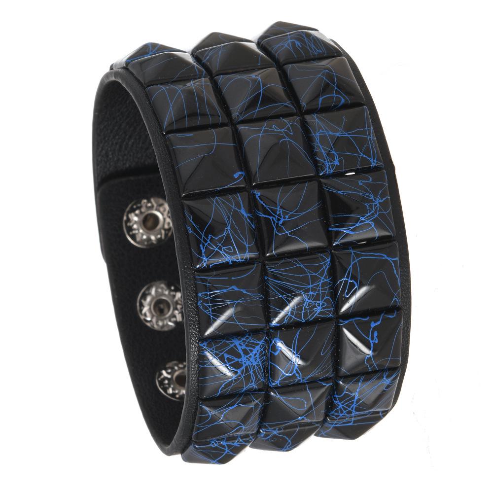 Multicolor Square Stud Faux Leather Bracelet - Punk Style