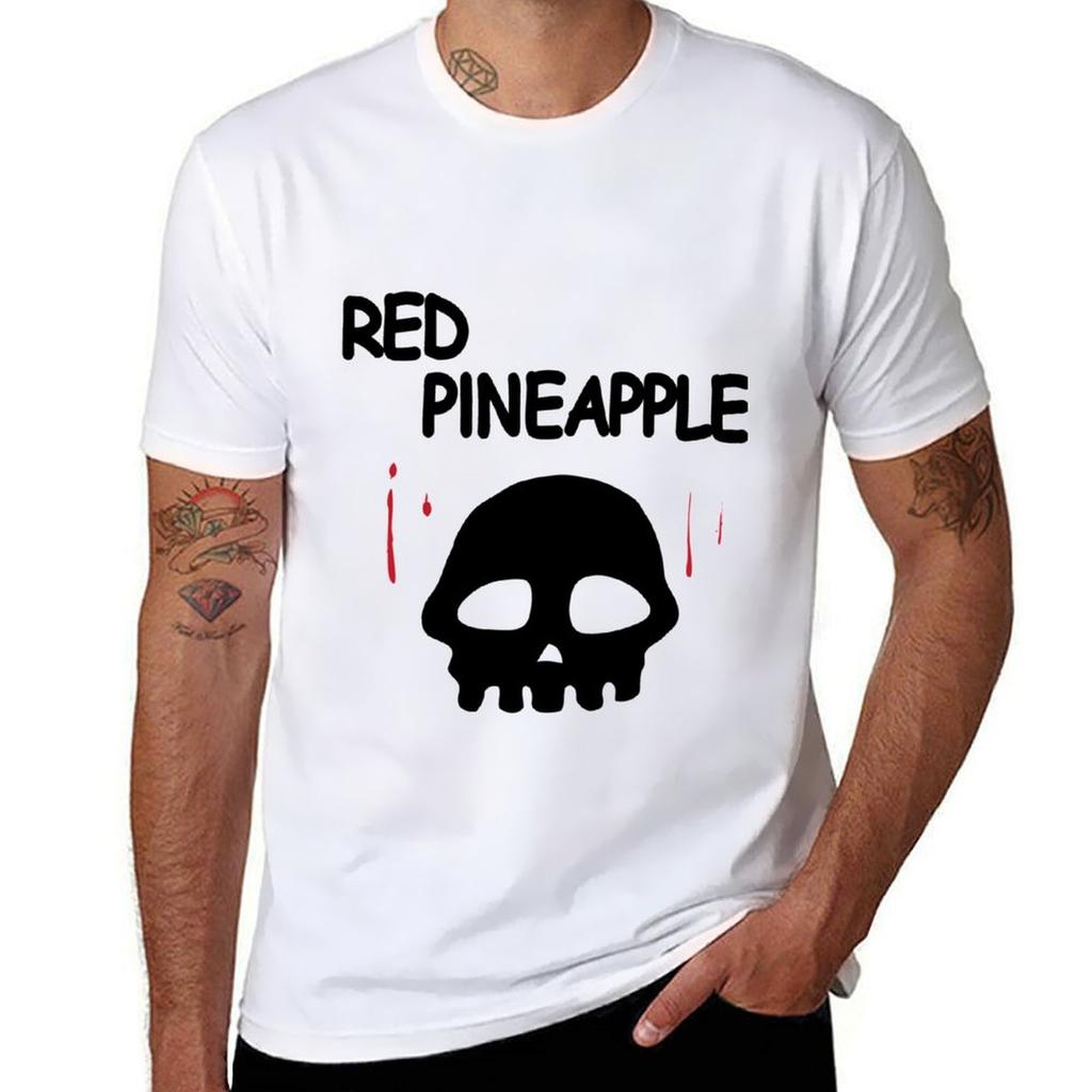 RED PINEAPPLE T-Shirt Oversized Graphic Tee Anime Clothes Tops Plain T Shirts Men