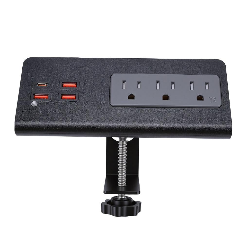 Desk Clamp Power Strip 15A 1875W 3 AC Outlets 3 USB A 1 PD20W USB C Ports Desktop Edges Mount Power Strip Surge