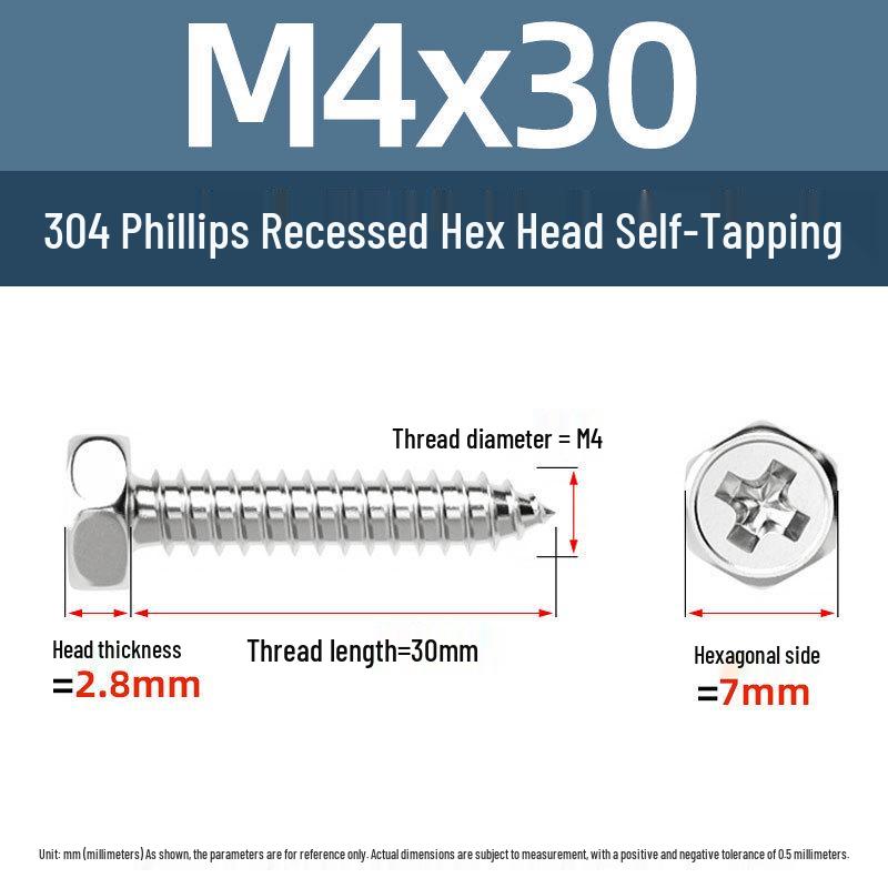 Yigu 304 Stainless Steel Phillips Recessed Hex and Slotted Self-Tapping Screws for Wood, M3-M8