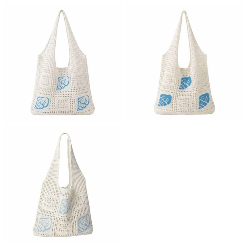 Large Capacity Crochet Tote Bag Solid Color Knitting Handbag Fashion Woven Shoulder Bag  Beach