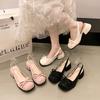 Baotou Sandals Women's Summer Middle Heel New Bow French High Heels Gentle Fairy Style Thick Heel Single Shoes