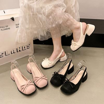 Босоножки Баотоу женские летние на среднем каблуке новые с бантом французские туфли на высоком каблуке в нежном сказочном стиле на толстом каблуке одинарные туфли