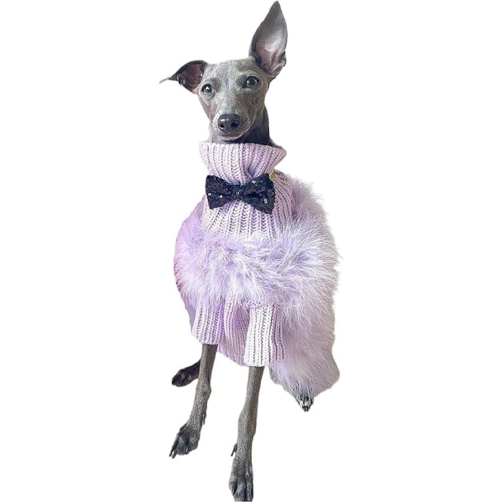 OUSHOP Small Dog Pullover Sweater Cute Furry Coat Cold Weather Knitted Feather Turtleneck Knitwear Warm Clothes,Pink,M