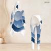 Women Plus Size Blue White Printed Two Piece Set Hooded Long Sleeve High Low Top Fitted Pants