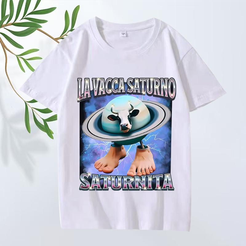 Итальянский Мозг La Vacca Saturno Saturnita Забавная Корова Мем Футболка мужская женская Оверсайз 100% Хлопок прохладный Летний принт Унисекс топы