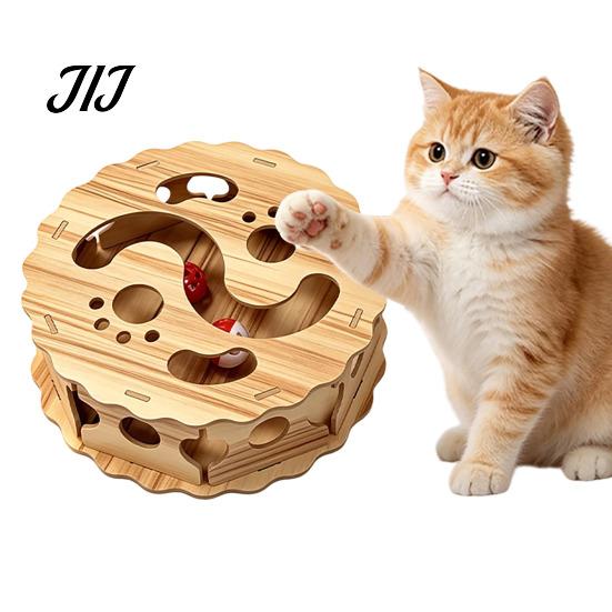 Cat Boredom Relief Interactive Toy with Rolling Balls, Durable Density Board Scratching Mental Stimulation for Cats Toy, Anxiety Wooden Maze