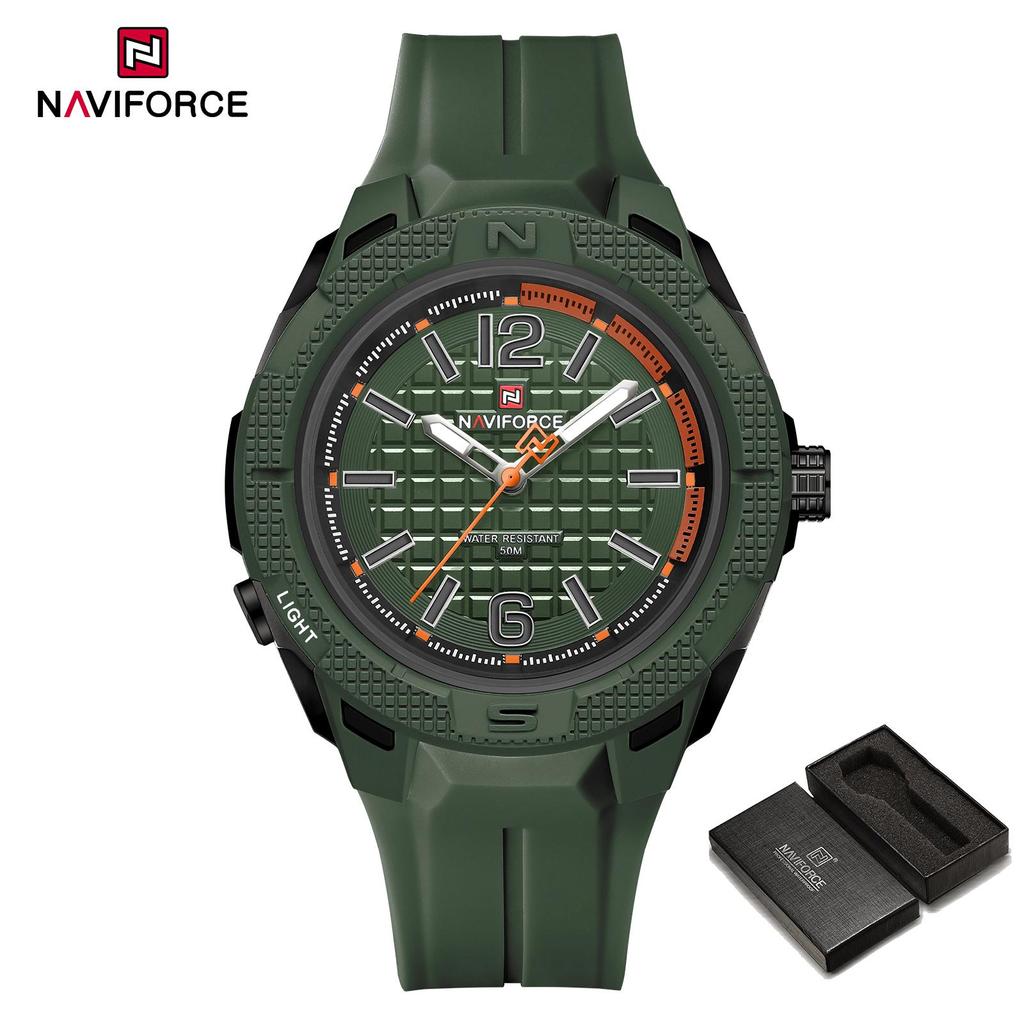 Naviforce Оригинальные легкие кварцевые часы для мужчин, светящиеся стрелки, водонепроницаемость 50 м, силиконовый ремешок, уличные модные мужские часы NF7126