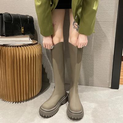 Модные зимние высокие сапоги для женщин Модный уличный стиль Молнии Длинные сапоги Женские Элегантные Плоская платформа Женская обувь Сапоги до колена