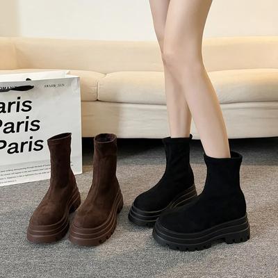 Мода Винтаж Зимние женские ботильоны Модные длинные сапоги-ботфорты на платформе с квадратным каблуком Botas De Mujer
