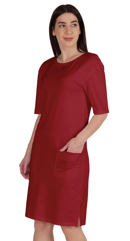 Inkmeso Женское платье-футболка с рукавами по локоть, стандартного кроя, с передними карманами