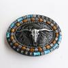 Zinc Western Cowboy Belt Buckle with Cow Skull & Horse Head