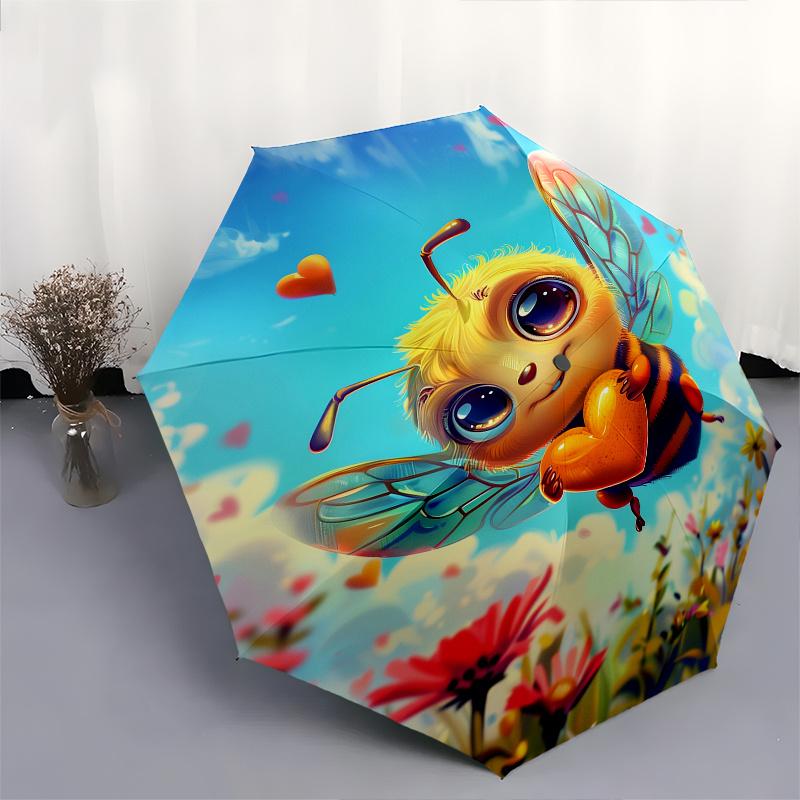 Bee Love Theme 8 Bone Hand Automatic Folding Umbrella, Compact and Portable Design, A Perfect Gift for Birthday, Christmas or Business Use07