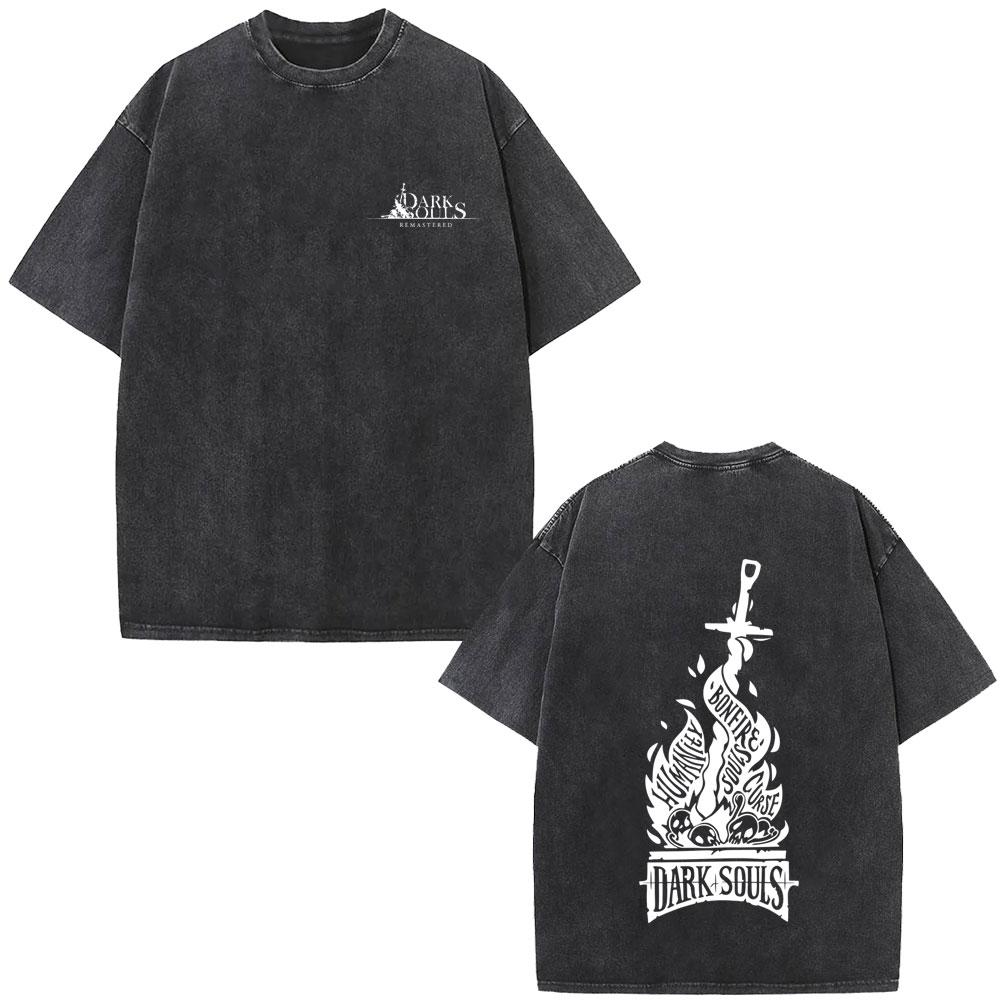 Washed Vintage Game Dark Souls Prepare To Die Graphic Tshirt Men Women s Gothic Rock Tshirts Mens Punk Oversized T Shirts
