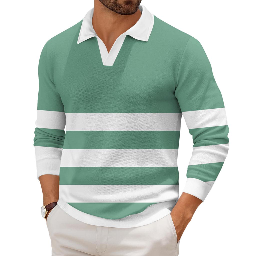 Мужская повседневная модная трикотажная рубашка с длинным рукавом и принтом на лацкане