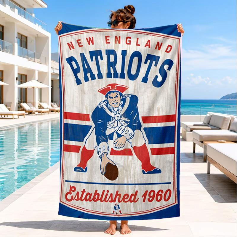 Пляжное полотенце с командным духом Patriots, Быстросохнущее, Легко ухаживать, Подходит как для занятий фитнесом, так и для пляжного отдыха, Спортивный незаменимый аксессуар